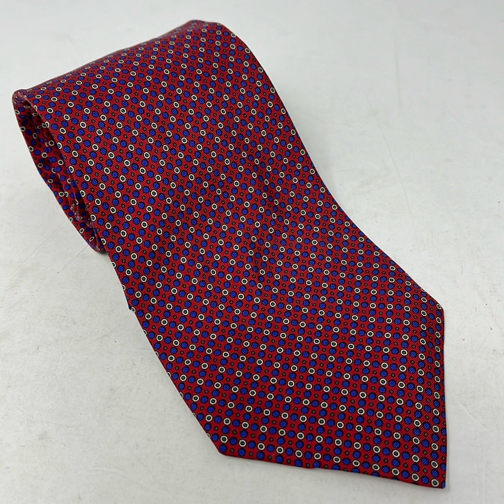 LAUREN RALPH LAUREN 100% SILK TIE RED WHITE BLUE AND GREEN MADE IN USA